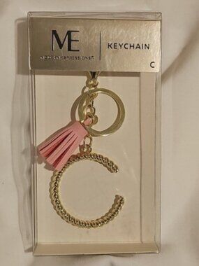 Modern Expressions Gold Tone Initial "C” Monogram Keychain with Pink Tassels New